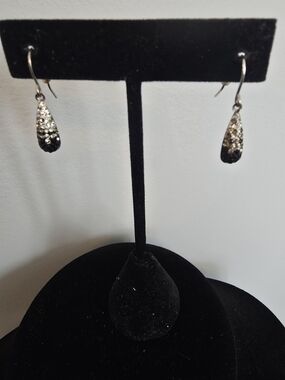 Crystal Teardrop Dangle Earrings - Black and Silver